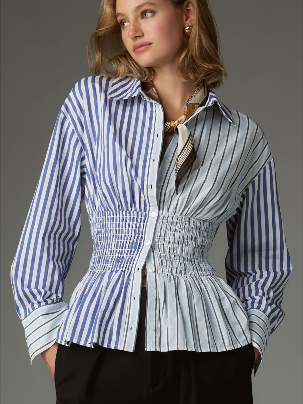 Anthropologie Maeve Smocked Buttondown Shirt